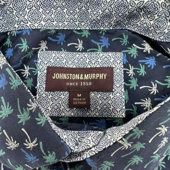 Johnston‎ & Murphy Shirt Mens Medium Blue Palm Tree AOP Print Button Up Tropical - Picture 5 of 10